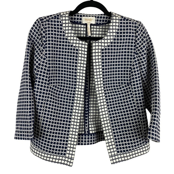 LAUNDRY by Shelli Segal Black White Mosaic Pattern Blazer Jacket Size 6 - Picture 1 of 11